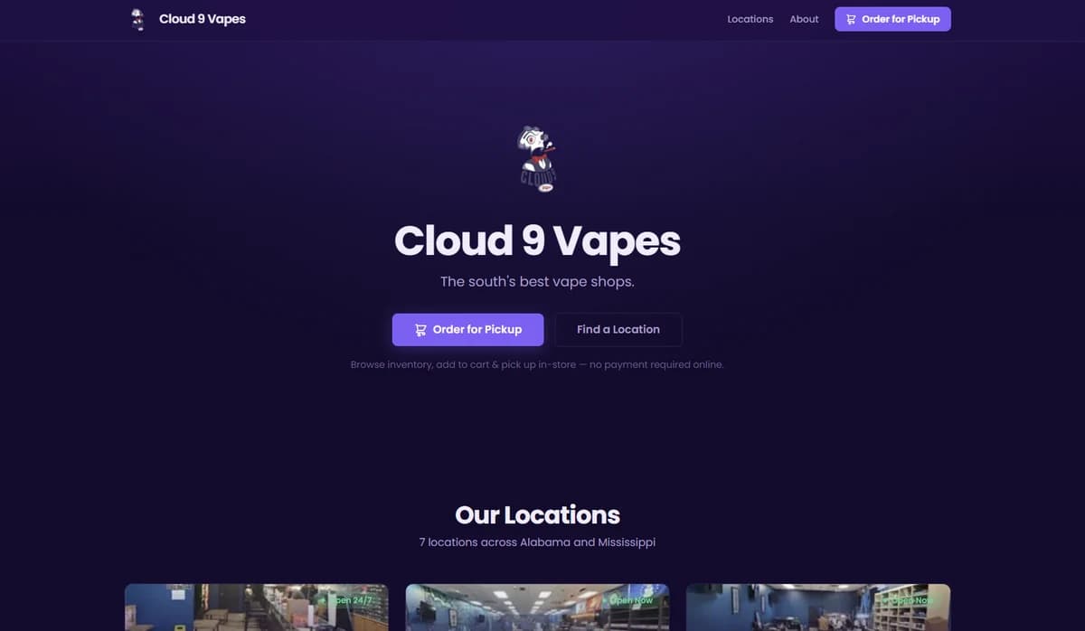 Cloud 9 Vapes website preview