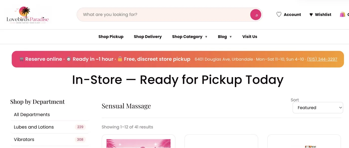 In-store pickup page showing what’s ready today