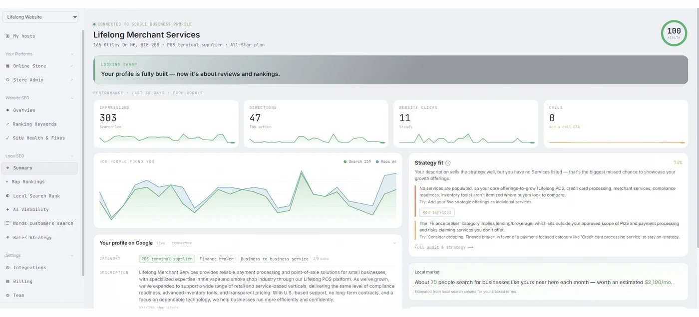 Growth Platform Local SEO Summary — Google Business Profile performance and strategy fit